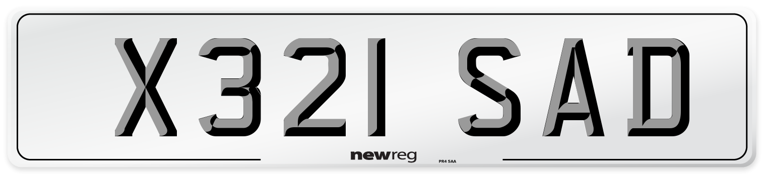 X321 SAD Number Plate from New Reg
